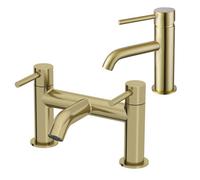 Affine Boden Bathroom Bath Filler Basin Mixer Tap Set Deck Mounted Round Modern Brass