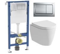 Affine® Bordeaux Rimless Wall Hung Toilet Pan WC Dual Flush Soft Close Seat with Geberit Duofix 1120mm Concealed WC Cistern Frame and Alpha01 Flush Plate