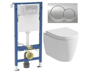 Affine® Bordeaux Rimless Wall Hung Toilet Pan WC Dual Flush Soft Close Seat with Geberit Duofix 1120mm Concealed WC Cistern Frame and Chrome Alpha01 Round Flush Plate