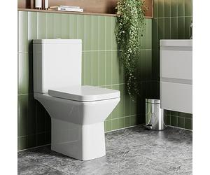 Affine® Brittany Modern Bathroom Cloakroom Close Coupled Rimless Toilet Short Projection WC Toilets Soft Close Seat Dual Flush Cistern Square Pan, White Gloss