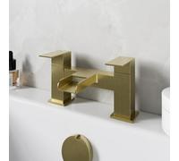 Affine Brushed Brass Waterfall Bath Mixer Tap Deck Mounted Square Twin Handle