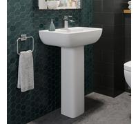Affine Ceramic Modern Square Basin Wash Sink Full Pedestal Single Tap Hole Bathroom