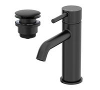 Affine Cloakroom Basin Mixer Tap & Waste Set - Round Single Lever - Matt Black