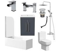 Affine Complete Bathroom Suite 1700 Bath Screen WC Toilet Vanity Basin Taps Shower Grey