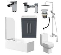 Affine Complete Bathroom Suite 1700 Bath Screen Wc Toilet Vanity Basin Taps Shower Grey