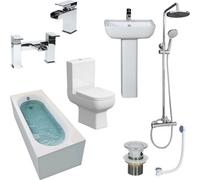 Affine Complete Bathroom Suite 1700mm Straight Bath Screen Wc Toilet Basin Sink Shower