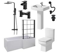 Affine Complete Bathroom Suite Black 1700mm L Shape Rh Bath Screen Basin Wc Shower Taps