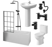 Affine Complete Bathroom Suite Black Bath Shower Screen Basin Pedestal Taps Toilet 1700