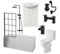 Affine Complete Bathroom Suite Black Bath Shower Screen Basin Vanity Taps Toilet 1700