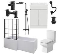Affine Complete Bathroom Suite Black Lh Shower Bath Screen Basin Vanity Toilet 1700