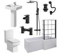 Affine Complete Bathroom Suite Black Rh Shower Bath Screen Basin Pedestal Toilet 1700mm