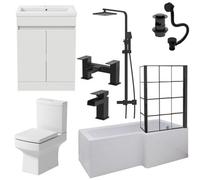 Affine Complete Bathroom Suite Black Rh Shower Bath Screen Basin Vanity Toilet 1700mm