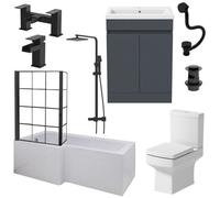 Affine Complete Bathroom Suite Black Shower Bath Screen Vanity Basin Taps Toilet 1700