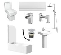 Affine Complete Bathroom Suite Close Coupled Toilet Basin Straight Bath Screen Taps