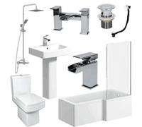 Affine Complete Bathroom Suite L Shape 1600mm Right Hand Bath Screen Toilet Basin Taps