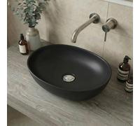 Affine® Countertop Basin for Bathroom and Cloakroom Hand Wash Basins Sink Modern Matt Black Oval, 405 x 330mm