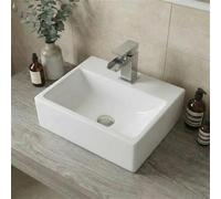 Affine® Countertop Basin for Bathroom and Cloakroom Hand Wash Basins Sink One Tap Hole Modern White Gloss Rectangular, 400 x 300mm