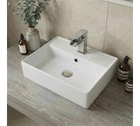 Affine® Countertop Basin for Bathroom and Cloakroom Hand Wash Basins Sink One Tap Hole Modern White Gloss Rectangular 505 x 350mm