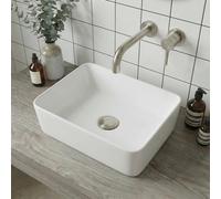 Affine® Countertop Basin for Bathrooms and Cloakroom Hand Wash Basin Sink Modern White Gloss Rectangular, 480 x 370mm
