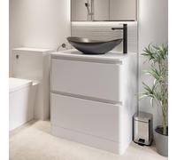Affine® Forma 800mm Bathroom Cloakroom Vanity Unit Countertop Black Oval Basin Sink Freestanding Storage Furniture Soft Close Drawers, White Gloss