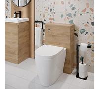 Affine® Forma Modern Bathroom Cloakroom Back to Wall BTW Toilet WC 500mm Slim Furniture Unit D Shape Pan Soft Close Seat, Dual Flush Cistern, Oak Wood