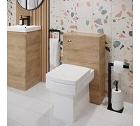 Affine® Forma Modern Bathroom Cloakroom Back to Wall BTW Toilet WC 500mm Slim Furniture Unit Square Pan Soft Close Seat, Dual Flush Cistern, Oak Wood