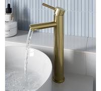 Affine High Rise Tall Basin Mixer Tap For Countertop Round Mono Brushed Brass