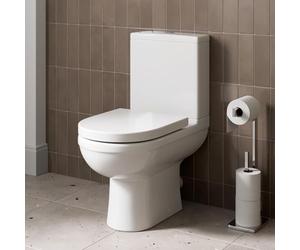 Affine® Milan Modern Bathroom Cloakroom Close Coupled Toilet Space Saving Short Projection Small WC Toilets, Soft Close Seat, Curved D Shape Pan, Dual Flush Cistern System, White Gloss Ceramic