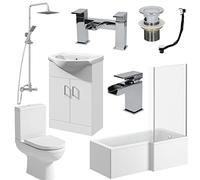 Affine Milan Modern Bathroom Suite with 1700mm L Shaped Bath and Vanity Unit - Right Hand Option