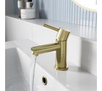 Affine Mini Cloakroom Basin Mixer Tap Round Mono Single Lever Brushed Brass