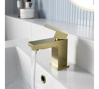 Affine Mini Cloakroom Mini Basin Mixer Tap Square Mono Single Lever Brushed Brass