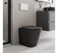 Affine® Modern Bathroom Cloakroom Back to Wall BTW Rimless Toilet Space Saving Small WC Toilets Soft Close Top Fix Seat D Shape Pan Ceramic, Matt Black