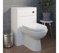 Affine® Modern Bathroom Cloakroom Back to Wall BTW Toilet WC 500mm Furniture Unit D Shape Pan Soft Close Seat, Dual Flush Cistern, White Gloss