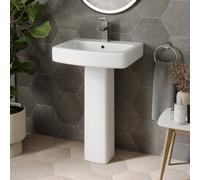 Affine Modern Bathroom Square Basin Sink Full Pedestal Single Tap Hole White Ceramic