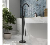Affine Modern Freestanding Bathroom Shower Bath Mixer Tap Handheld Hose Matt Black