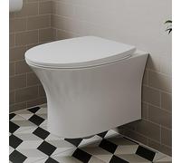 Affine® Rennes Modern Bathroom Cloakroom Wall Hung Rimless Toilet Space Saving WC Toilets Soft Close Top Fix Seat Oval Pan Ceramic, White Gloss