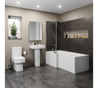 Affine Royan Bathroom Suite with 1700mm LH L Shape Bath, Close Coupled Toilet, Basin & Screen