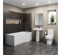 Affine Royan Bathroom Suite with P Shape Shower Bath - 1700mm Right Hand