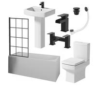 Affine Royan Black Bathroom Suite with Single Ended Bath & Taps - 1700mm