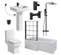 Affine Royan Black Complete Bathroom Suite with L Shape Shower Bath - 1700mm Left Hand