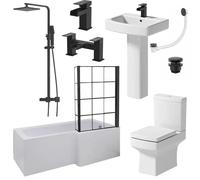 Affine Royan Black Complete Bathroom Suite with L Shape Shower Bath - 1700mm Right Hand
