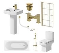 Affine Royan Brass Complete Bathroom Suite with Single Ended Bath & Dakota Taps - 1700mm
