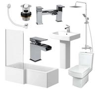 Affine Royan Complete Bathroom Suite with L Shape Shower Bath - 1600mm Left Hand