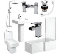Affine Royan Complete Bathroom Suite with L Shape Shower Bath - 1600mm Right Hand