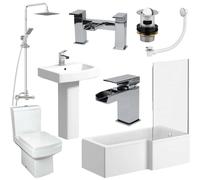 Affine Royan Complete Bathroom Suite with L Shape Shower Bath - 1700mm Right Hand