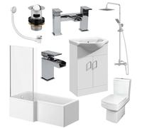 Affine Royan Complete Bathroom Suite with L Shape Shower Bath & Vanity Unit - 1700mm Left Hand