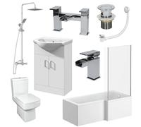 Affine Royan Complete Bathroom Suite with L Shape Shower Bath & Vanity Unit - 1700mm Right Hand