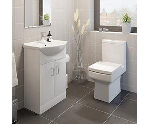 Affine Royan Toilet 550mm Cloakroom Suite Vanity Unit WC Basin Sink White Soft Close