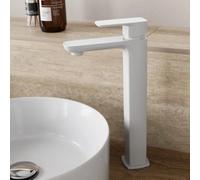 Affine Tall Basin Mixer Tap - High Rise Countertop Square Single Lever - Matt White