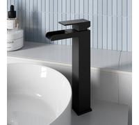 Affine Tall Basin Mixer Tap High Rise Waterfall Countertop Square Single Lever Black